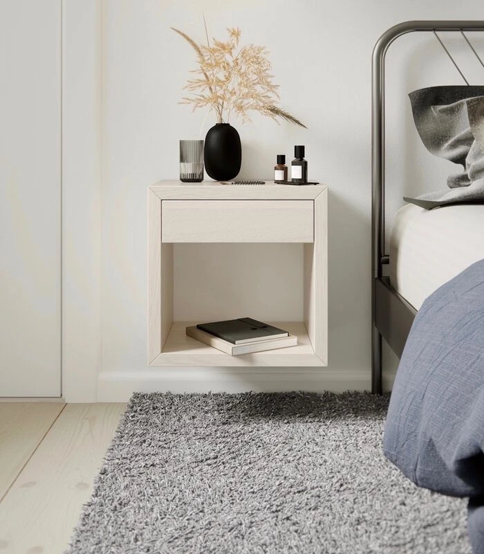 2 X Zwevend Nachtkastje HUGO Met Lade In Berkenhout 2 2 X Zwevend Nachtkastje HUGO Met Lade In Berkenhout - Afbeelding 2