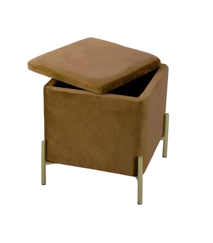 Leitmotiv Poef Snog - Cognac Bruin/Goud - 45x45x47cm 2 Leitmotiv Poef Snog - Cognac Bruin/Goud - 45x45x47cm - Afbeelding 2