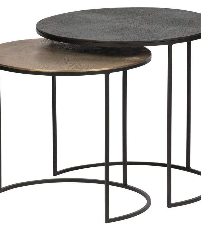 Exclusive Fara Bijzettafels - Metaal - Antique Brass - Set Van 2 1 Exclusive Fara Bijzettafels - Metaal - Antique Brass - Set Van 2