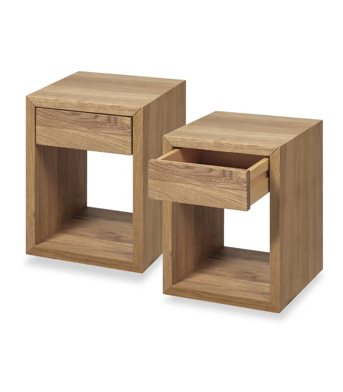 2 X Zwevend Nachtkastje HUGO In Eikenhout 1 2 X Zwevend Nachtkastje HUGO In Eikenhout