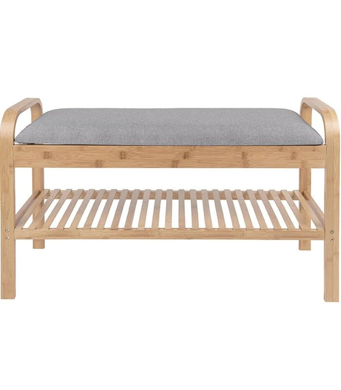 Leitmotiv Bank Arch - Bamboe Met Grijze Stof - 90x33x50cm 4 Leitmotiv Bank Arch - Bamboe Met Grijze Stof - 90x33x50cm - Afbeelding 4