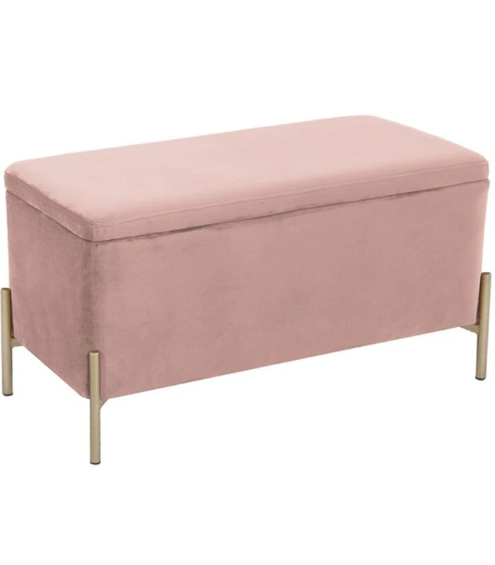 Leitmotiv Bank Snog XL - Velvet Roze, Goud Geverfde Poten - 90x45x45cm 1 Leitmotiv Bank Snog XL - Velvet Roze, Goud Geverfde Poten - 90x45x45cm