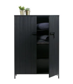 WOOOD Bruut Kast 2-Deurs - Geborsteld Grenen - Zwart - 140,5x100x41,5 -Meubels Voor Thuis 0d1dc824cf30433393f3f1780cf5b3e5