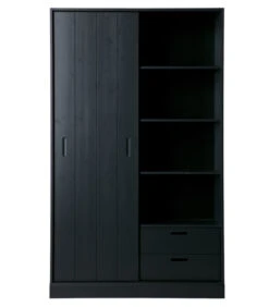 WOOOD Move Schuifdeurkast - Grenen - Zwart - 200x120x42