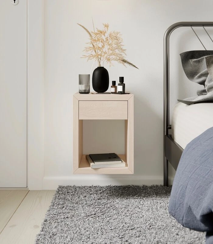 2 X Zwevend Nachtkastje HUGO Met Kleine Lade In Berkenhout 2 2 X Zwevend Nachtkastje HUGO Met Kleine Lade In Berkenhout - Afbeelding 2