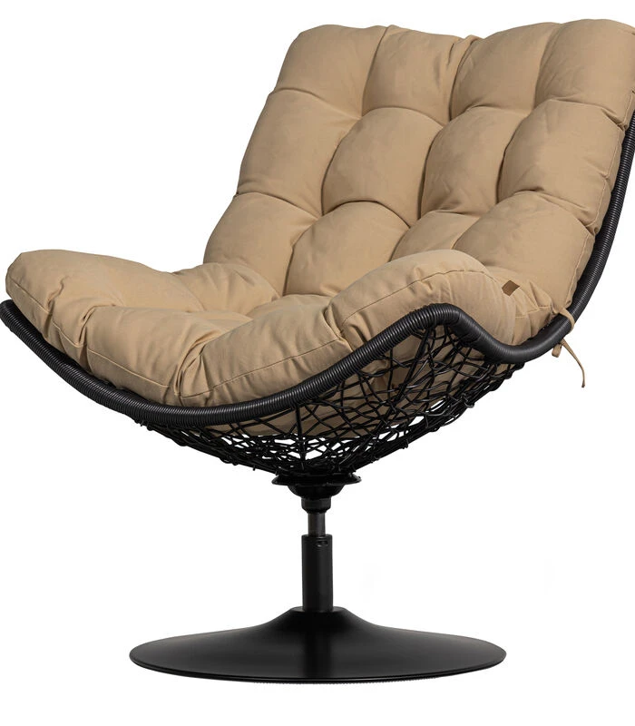 Draaifauteuil Buiten Vive - Rattan - Zand/Zwart - 37x63x46 1 Draaifauteuil Buiten Vive - Rattan - Zand/Zwart - 37x63x46