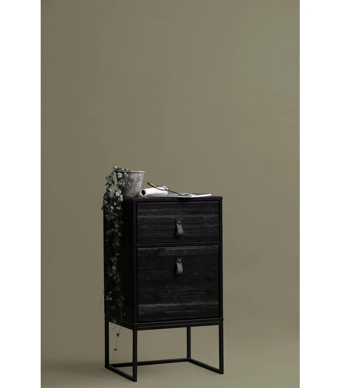 WOOOD Zola Nachtkastje Incl. Lade En Deur - Grenen - Zwart - 74x40x35 3 WOOOD Zola Nachtkastje Incl. Lade En Deur - Grenen - Zwart - 74x40x35 - Afbeelding 3