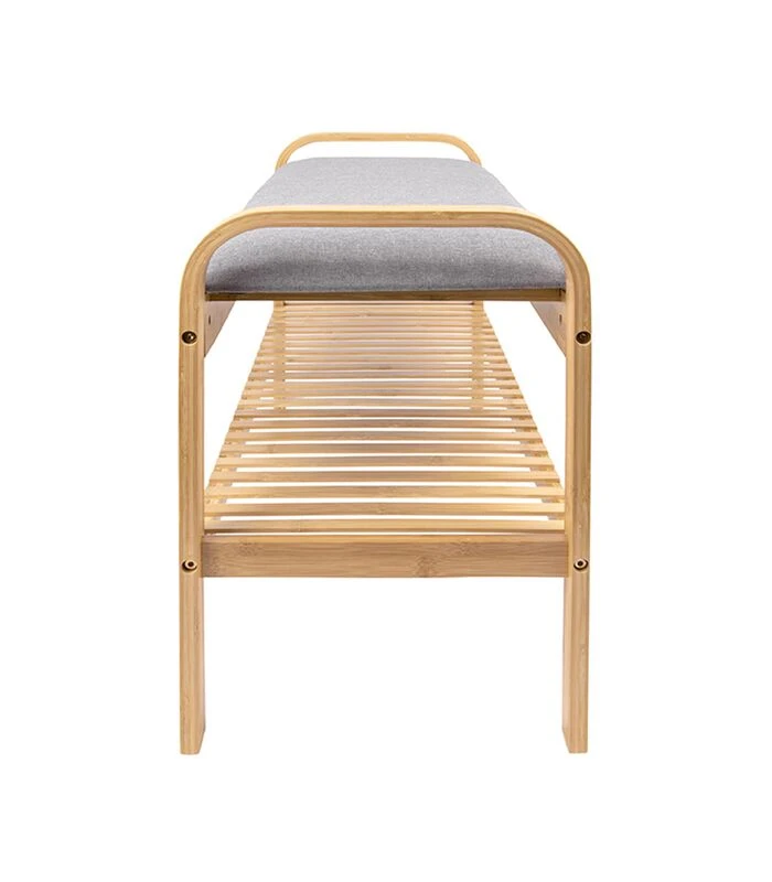 Leitmotiv Bank Arch - Bamboe Met Grijze Stof - 90x33x50cm 5 Leitmotiv Bank Arch - Bamboe Met Grijze Stof - 90x33x50cm - Afbeelding 5