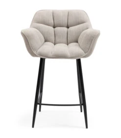 Riviera Maison Barkruk Met Rugleuning - Carnaby Counter Chair Mouliné - Linnen - Naturel