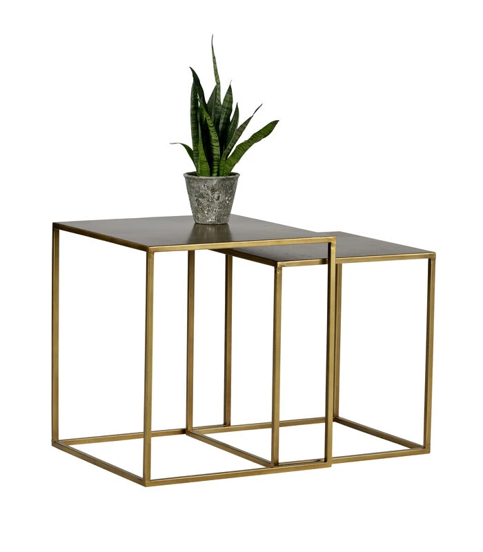 WOOOD Ziva Bijzettafels - Metaal - Antique Brass - Set Van 2 3 WOOOD Ziva Bijzettafels - Metaal - Antique Brass - Set Van 2 - Afbeelding 3