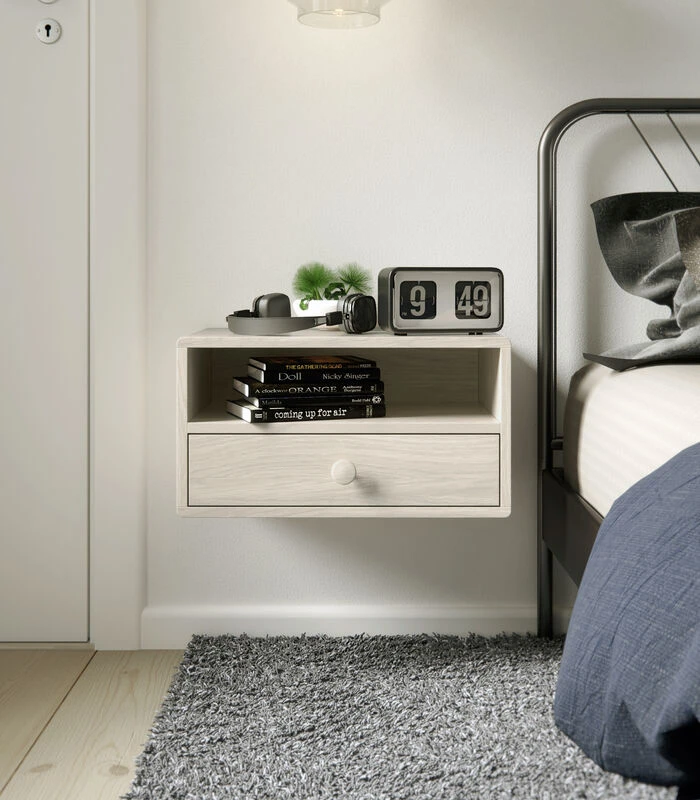 Zwevend Nachtkastje HOPE Met Knop, Berkenhout 1 Zwevend Nachtkastje HOPE Met Knop, Berkenhout