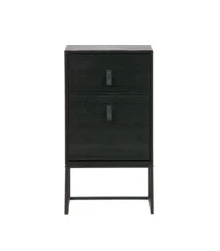 WOOOD Zola Nachtkastje Incl. Lade En Deur - Grenen - Zwart - 74x40x35