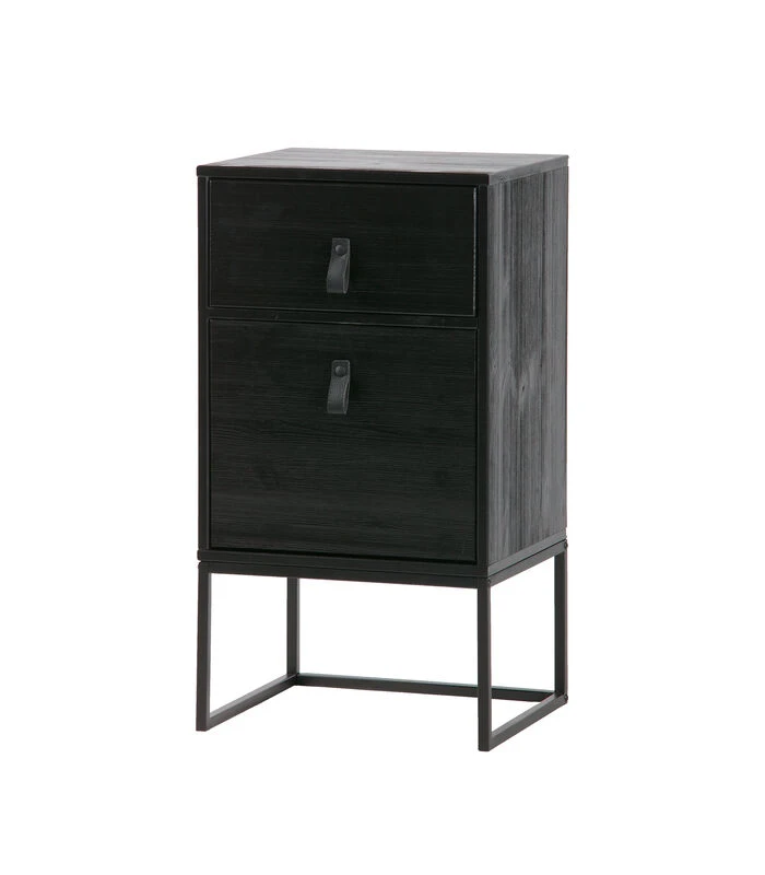 WOOOD Zola Nachtkastje Incl. Lade En Deur - Grenen - Zwart - 74x40x35 2 WOOOD Zola Nachtkastje Incl. Lade En Deur - Grenen - Zwart - 74x40x35 - Afbeelding 2