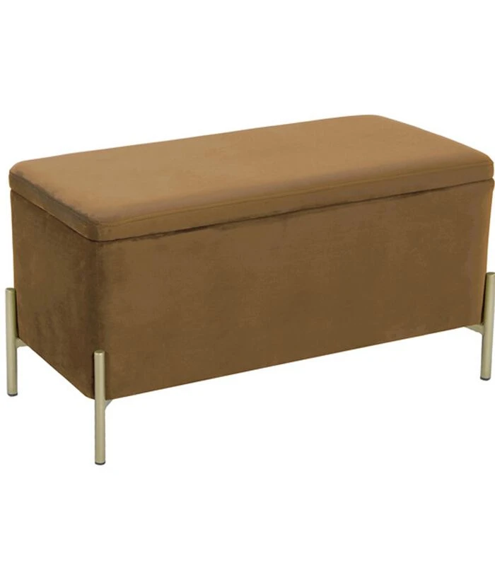 Leitmotiv Bank Snog XL - Velvet Cognac Bruin, Goud Geverfde Poten - 90x45x45cm 1 Leitmotiv Bank Snog XL - Velvet Cognac Bruin, Goud Geverfde Poten - 90x45x45cm