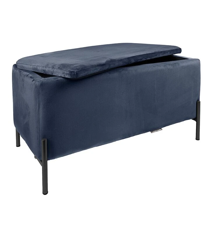 Leitmotiv Bank Snog XL - Velvet Donkerblauw, Mat Zwarte Poten - 90x45x45cm 1 Leitmotiv Bank Snog XL - Velvet Donkerblauw, Mat Zwarte Poten - 90x45x45cm