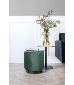 Leitmotiv Poef W. Wood Rim - Velvet Donker Groen - Medium - 36x38cm -Meubels Voor Thuis a338b8b14f6e42c59bcde02f255aa953