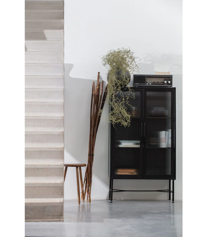 WOOOD Zion Vitrinekast Met Ribglas - Metaal - Zwart - 150x85x38 2 WOOOD Zion Vitrinekast Met Ribglas - Metaal - Zwart - 150x85x38 - Afbeelding 2