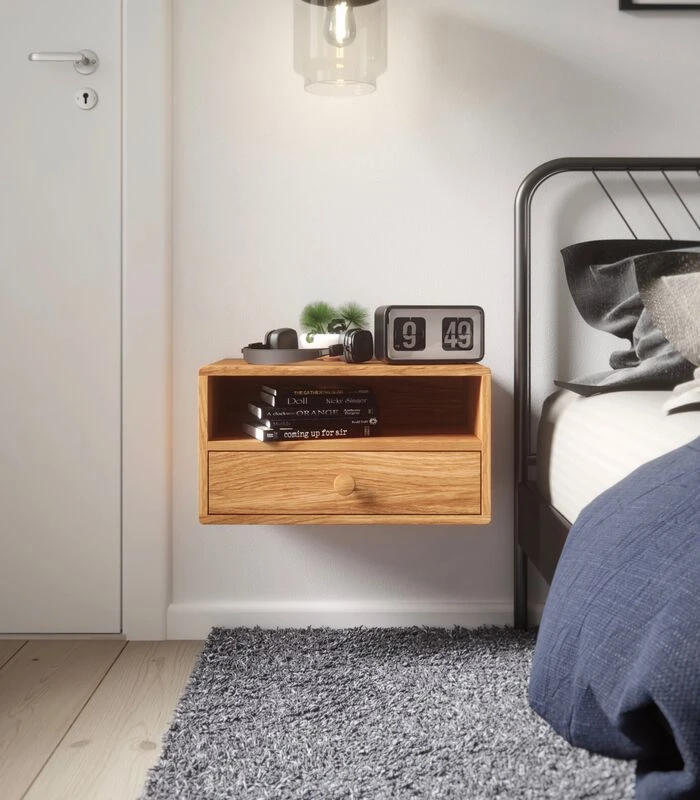 Zwevend Nachtkastje HOPE Met Knop In Eikenhout 2 Zwevend Nachtkastje HOPE Met Knop In Eikenhout - Afbeelding 2