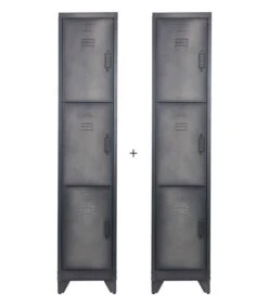 WOOOD Cas Lockerkast 3-Deurs - Metaal - Zwart - Set Van 2
