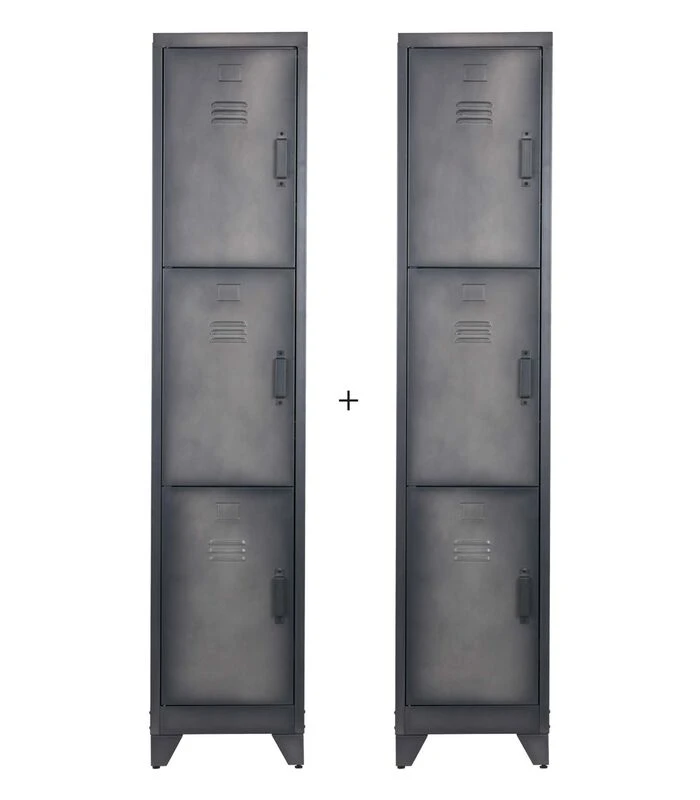 WOOOD Cas Lockerkast 3-Deurs - Metaal - Zwart - Set Van 2 1 WOOOD Cas Lockerkast 3-Deurs - Metaal - Zwart - Set Van 2
