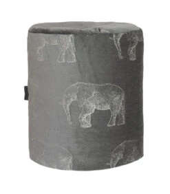 Poef Met Grijze Geborduurde Olifanten