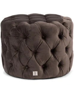 Riviera Maison Poef Rond Velvet 55 Cm - Opera Voetenbankje - Antraciet Grijs