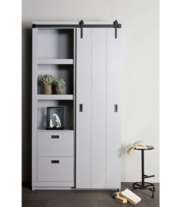 VTwonen Slide Barn Kast - Bezaagd Grenen - Betongrijs - 230x122x37 4 VTwonen Slide Barn Kast - Bezaagd Grenen - Betongrijs - 230x122x37 - Afbeelding 4