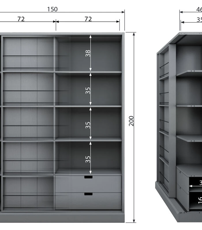 Exclusive Swing Schuifdeurkast - Grenen Geschuurd - Leem - 200x150x46 2 Exclusive Swing Schuifdeurkast - Grenen Geschuurd - Leem - 200x150x46 - Afbeelding 2