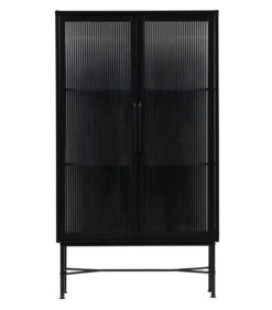 WOOOD Zion Vitrinekast Met Ribglas - Metaal - Zwart - 150x85x38