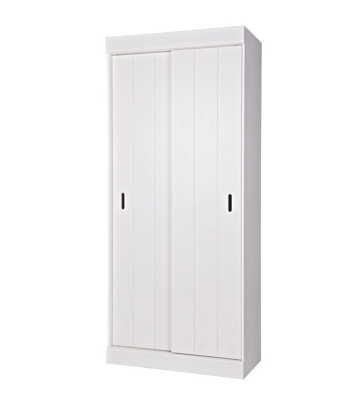 WOOOD Plankenkast Met Schuifdeuren Row - Grenen - Wit - 195x85x44 2 WOOOD Plankenkast Met Schuifdeuren Row - Grenen - Wit - 195x85x44 - Afbeelding 2