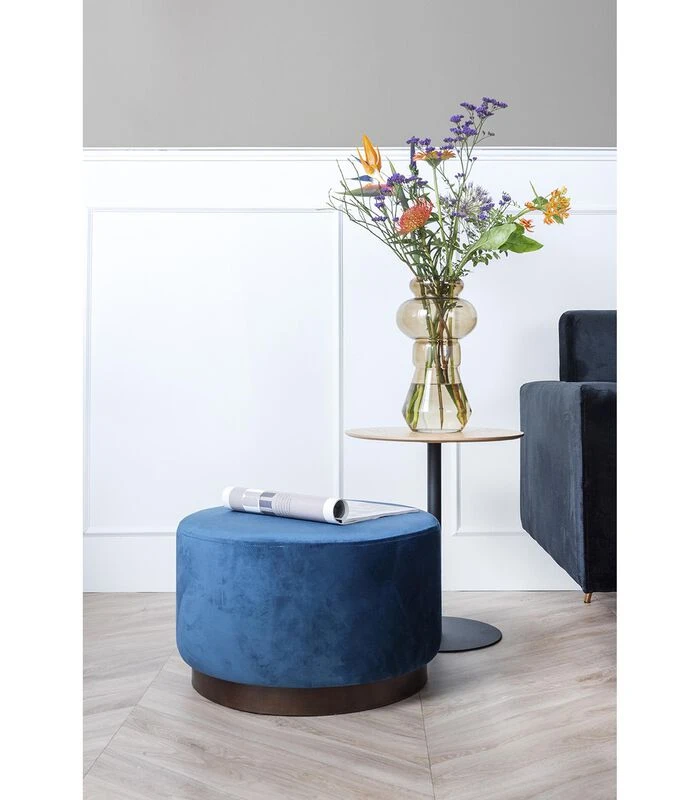 Leitmotiv Poef W. Wood Rim - Velvet Jeans Blauw - Large - 50x30cm 2 Leitmotiv Poef W. Wood Rim - Velvet Jeans Blauw - Large - 50x30cm - Afbeelding 2