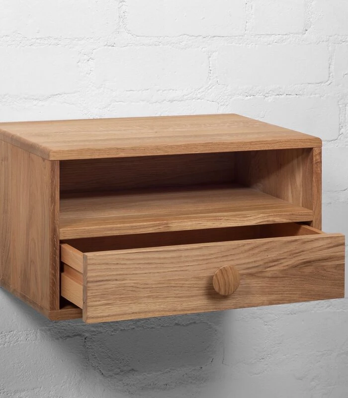 Zwevend Nachtkastje HOPE Met Knop In Eikenhout 3 Zwevend Nachtkastje HOPE Met Knop In Eikenhout - Afbeelding 3