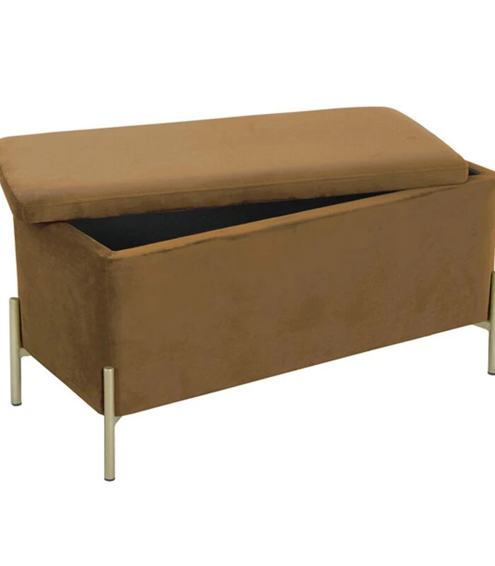 Leitmotiv Bank Snog XL - Velvet Cognac Bruin, Goud Geverfde Poten - 90x45x45cm 2 Leitmotiv Bank Snog XL - Velvet Cognac Bruin, Goud Geverfde Poten - 90x45x45cm - Afbeelding 2